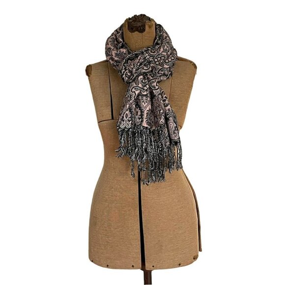 Pale Pink & Blue Boho Floral Paisley Pashmina Wrap - Picture 3 of 12